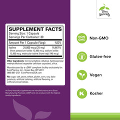 Close-up of Tri-Iodine label showing 25 mg per capsule