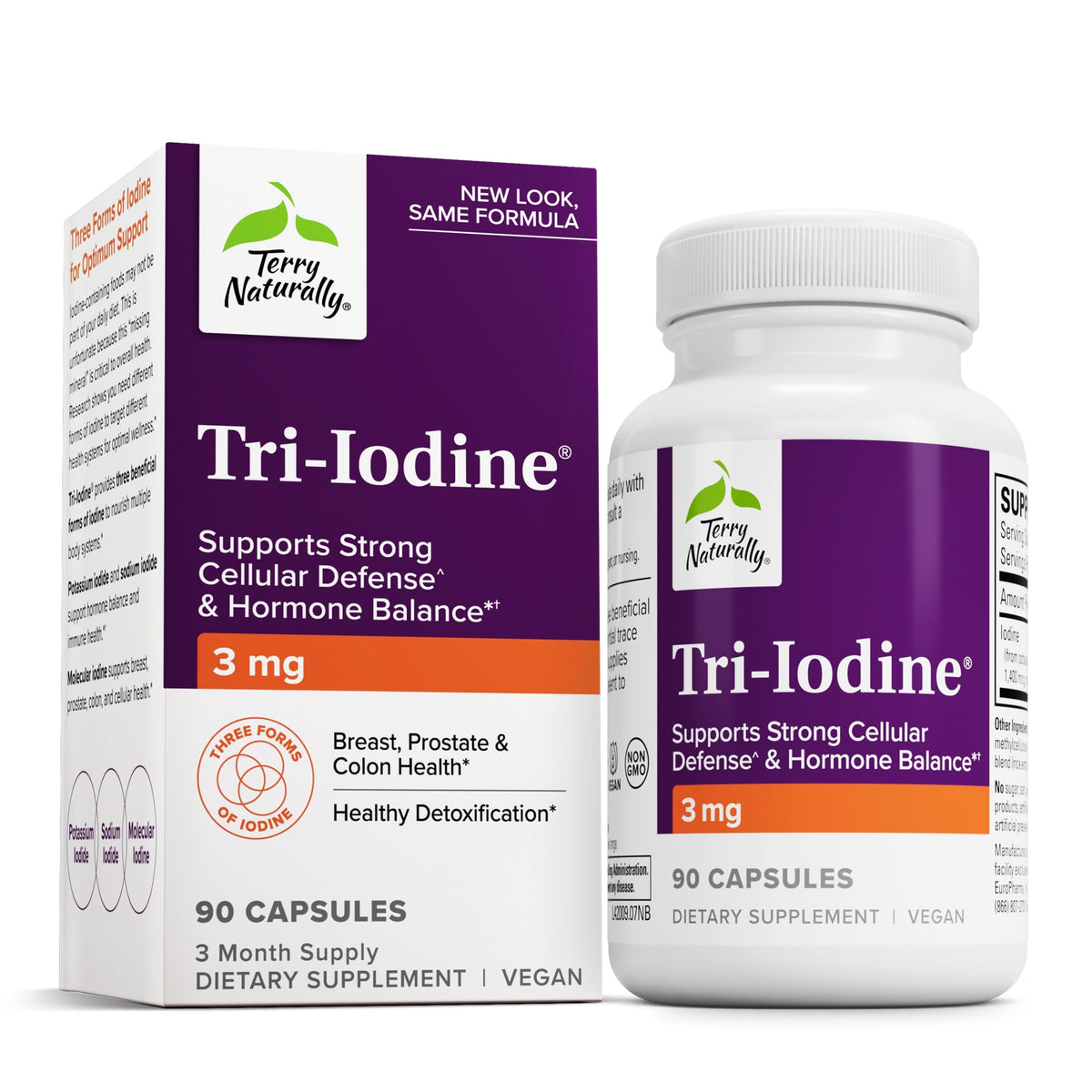 Bottle of Terry Naturally Tri-Iodine 3 mg, 90 capsules