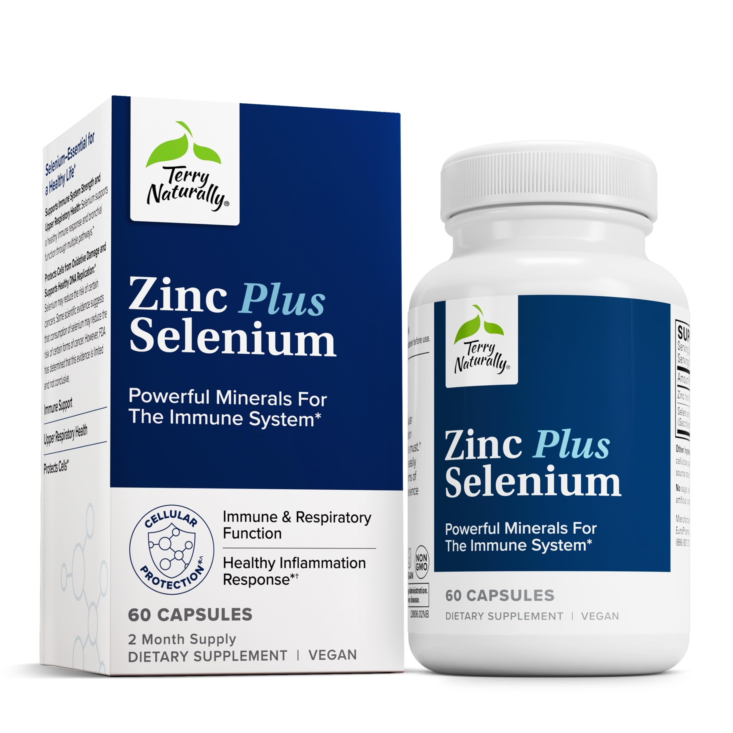 Bottle of Terry Naturally Zinc Plus Selenium capsules, 60-count