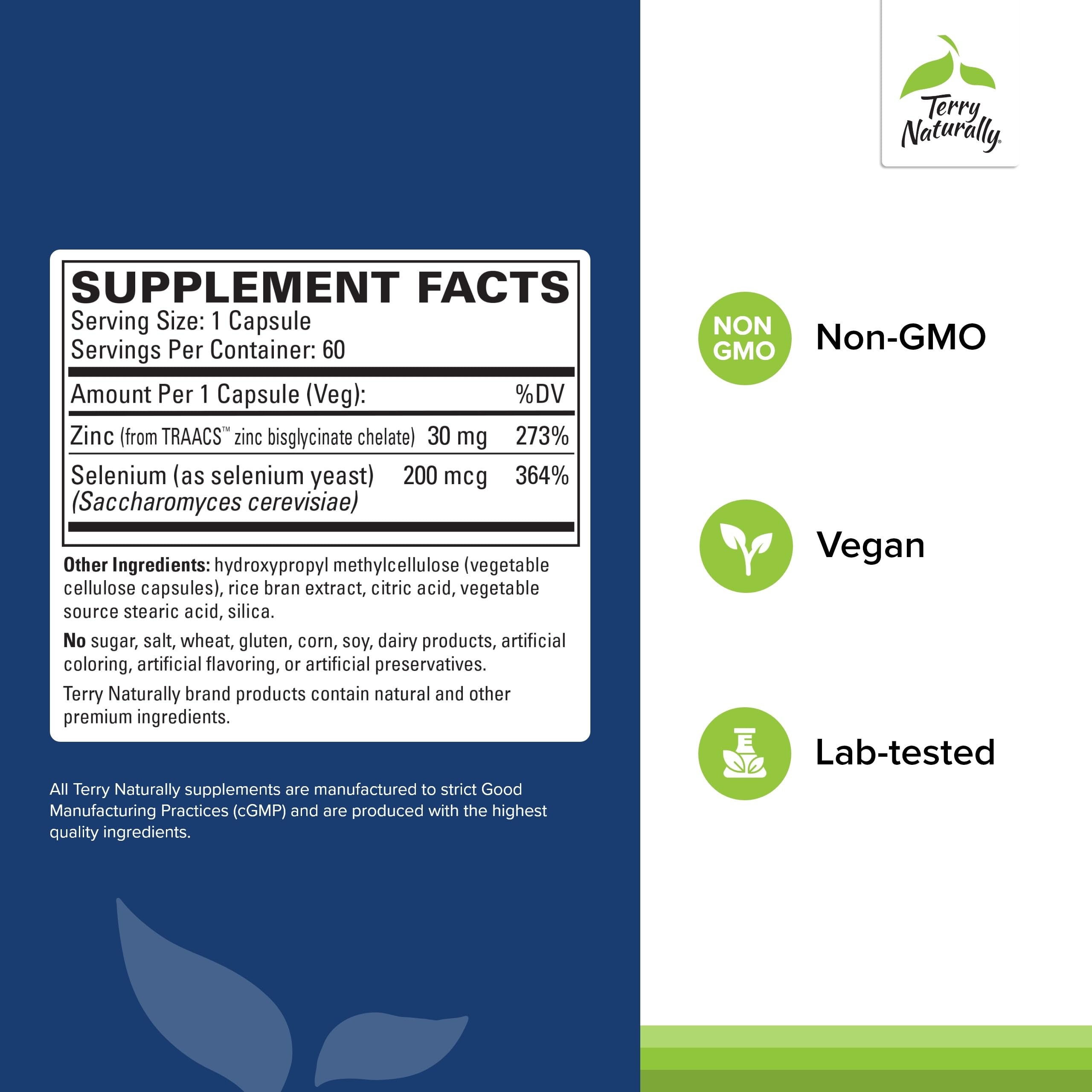 Packaging for Terry Naturally Zinc Plus Selenium supplement