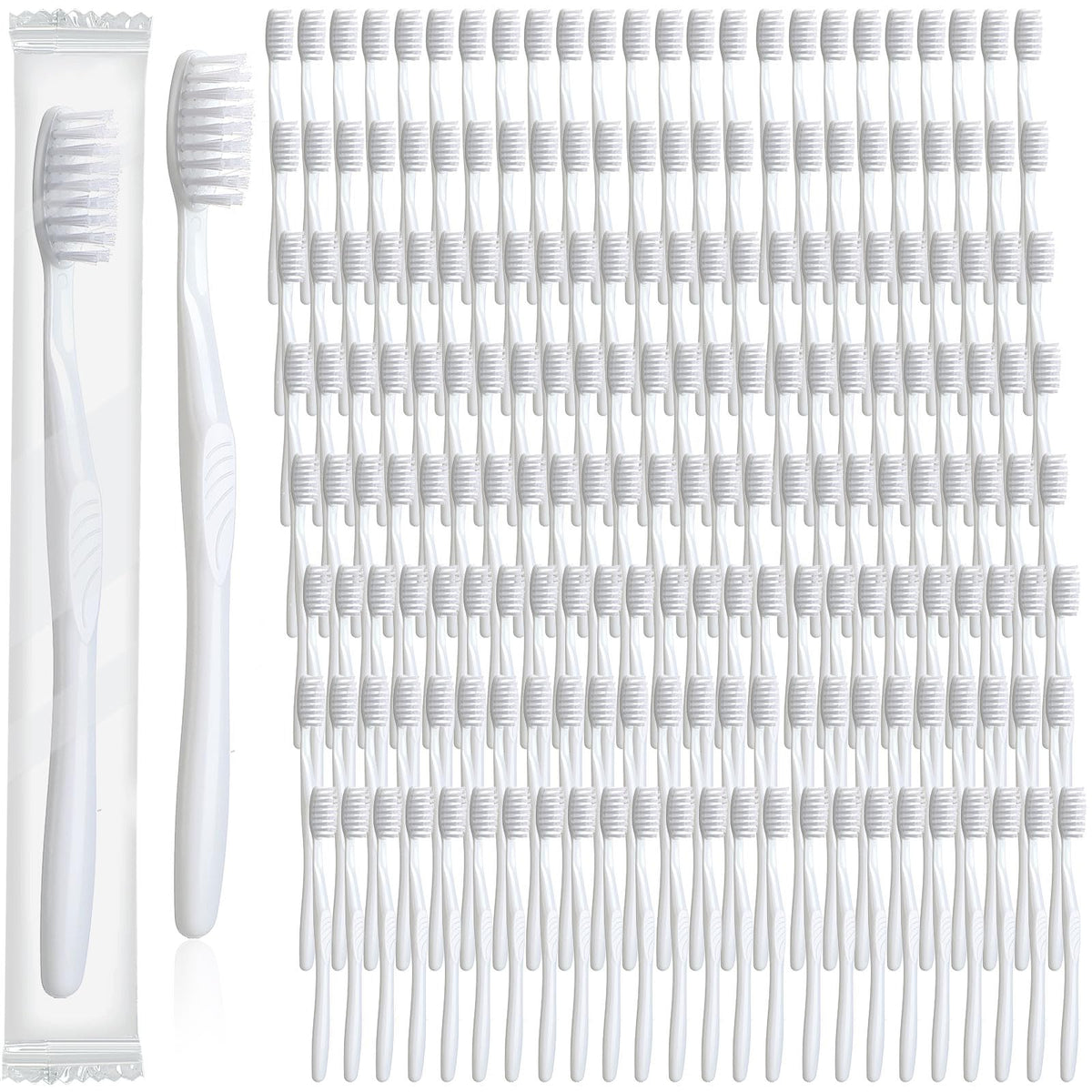 Bulk pack of Tessco disposable toothbrushes with soft bristles, individually wrapped