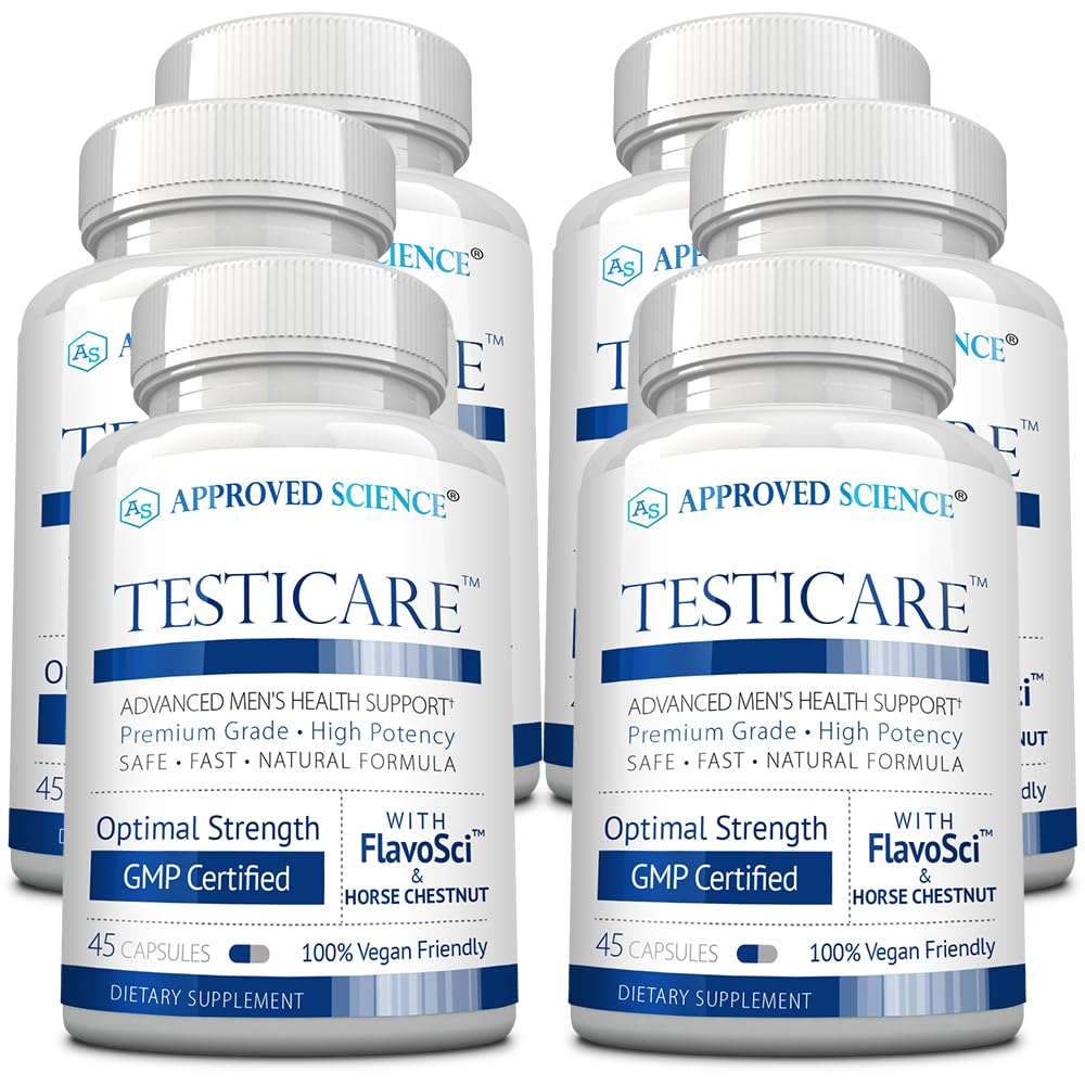 Approved Science TestiCare bottle featuring Testicular Vein Support with Witch Hazel and Horse Chestnut