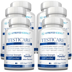 Approved Science TestiCare bottle featuring Testicular Vein Support with Witch Hazel and Horse Chestnut