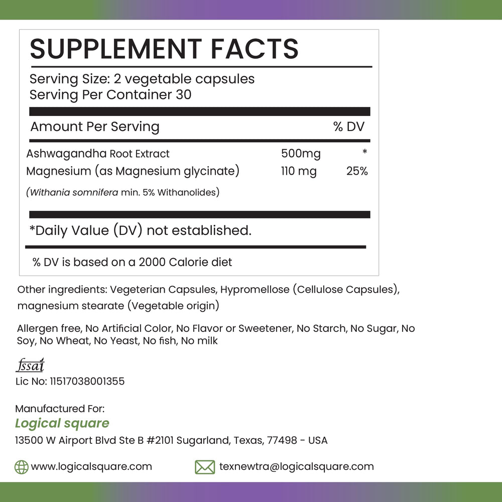 Close-up of Ashwagandha Root Extract 5% Withanolides label