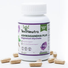 Front view of TEX NEWTRA Ashwagandha and Magnesium Glycinate bottle