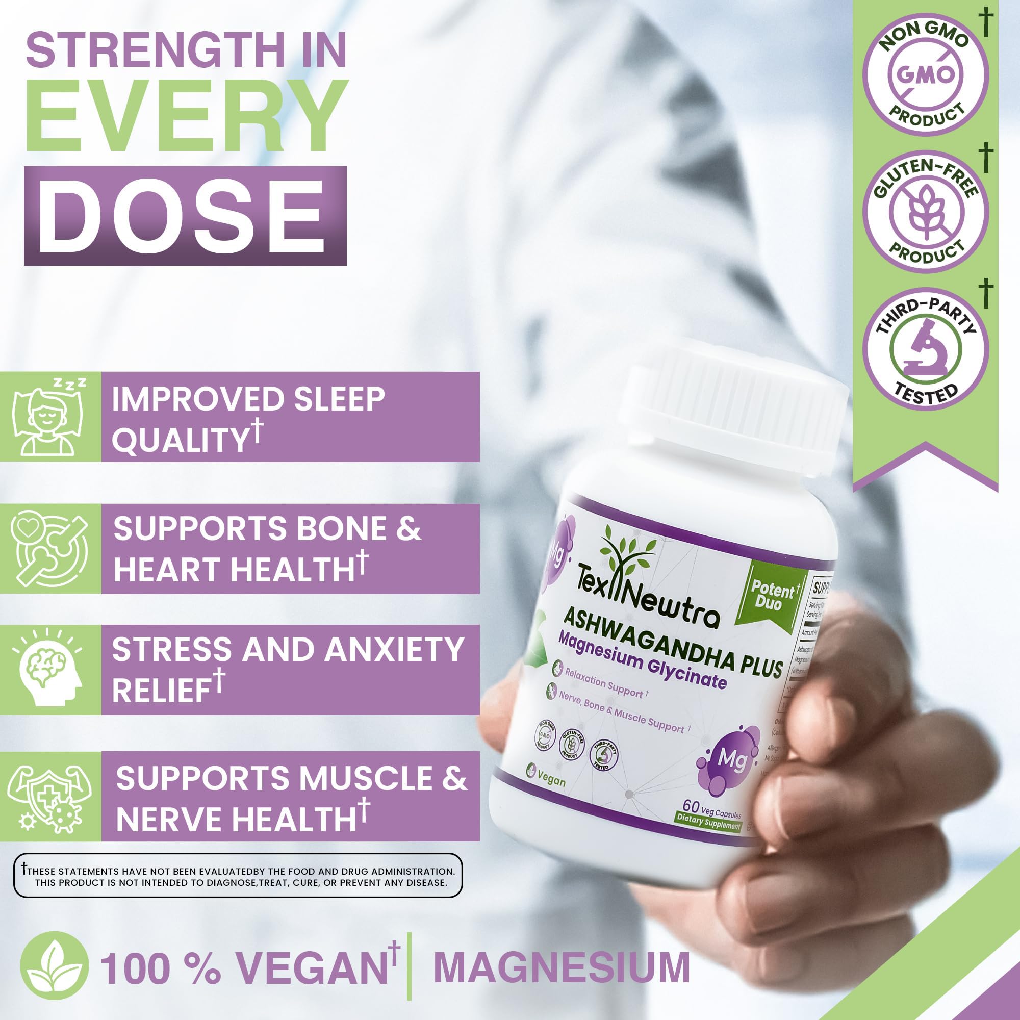 Magnesium Glycinate 110mg per serving highlighted on label