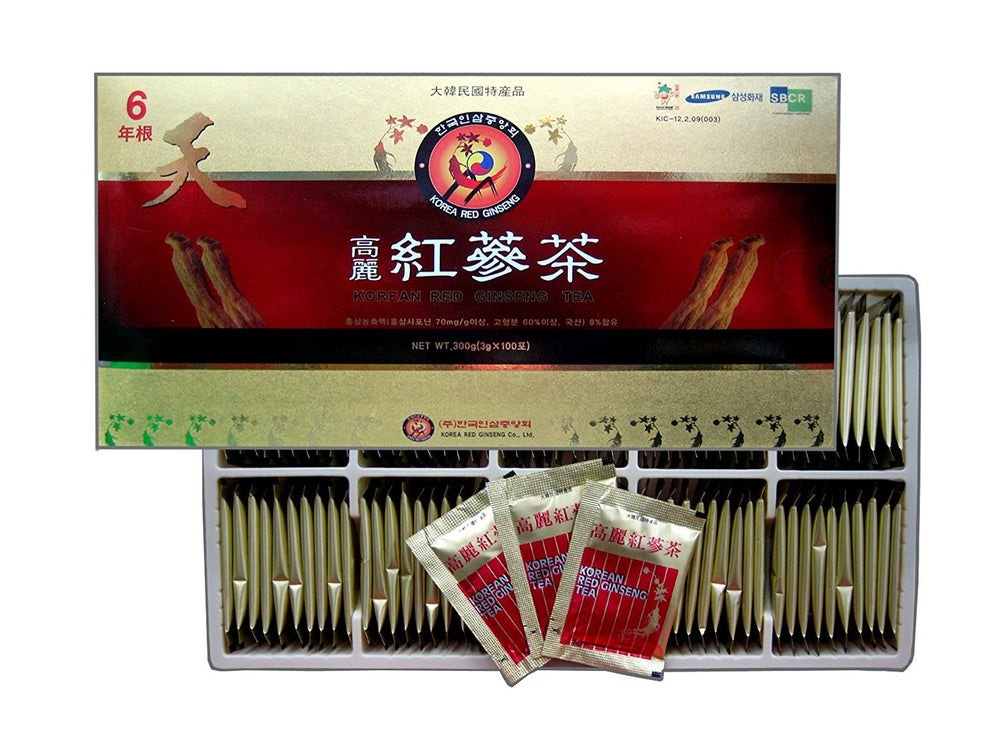 Close-up of TG153 Korean Red Ginseng Instant Tea sachet packaging