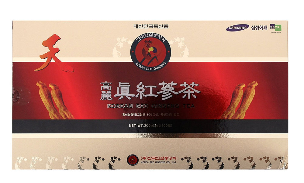 Stack of TG153 Korean Red Ginseng Instant Tea sachets