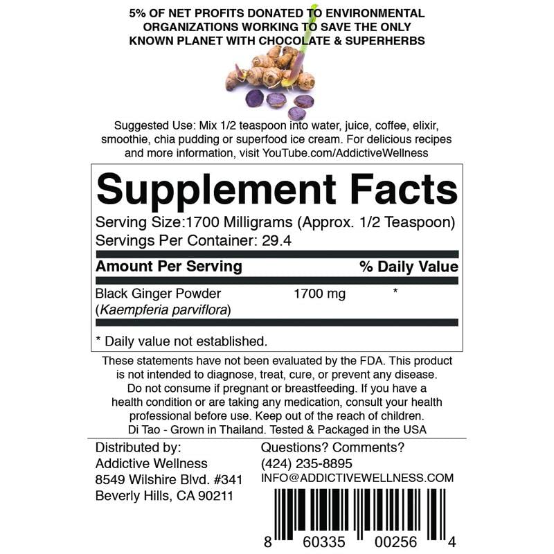 Back of packaging showing product details for Thai Black Ginger powder