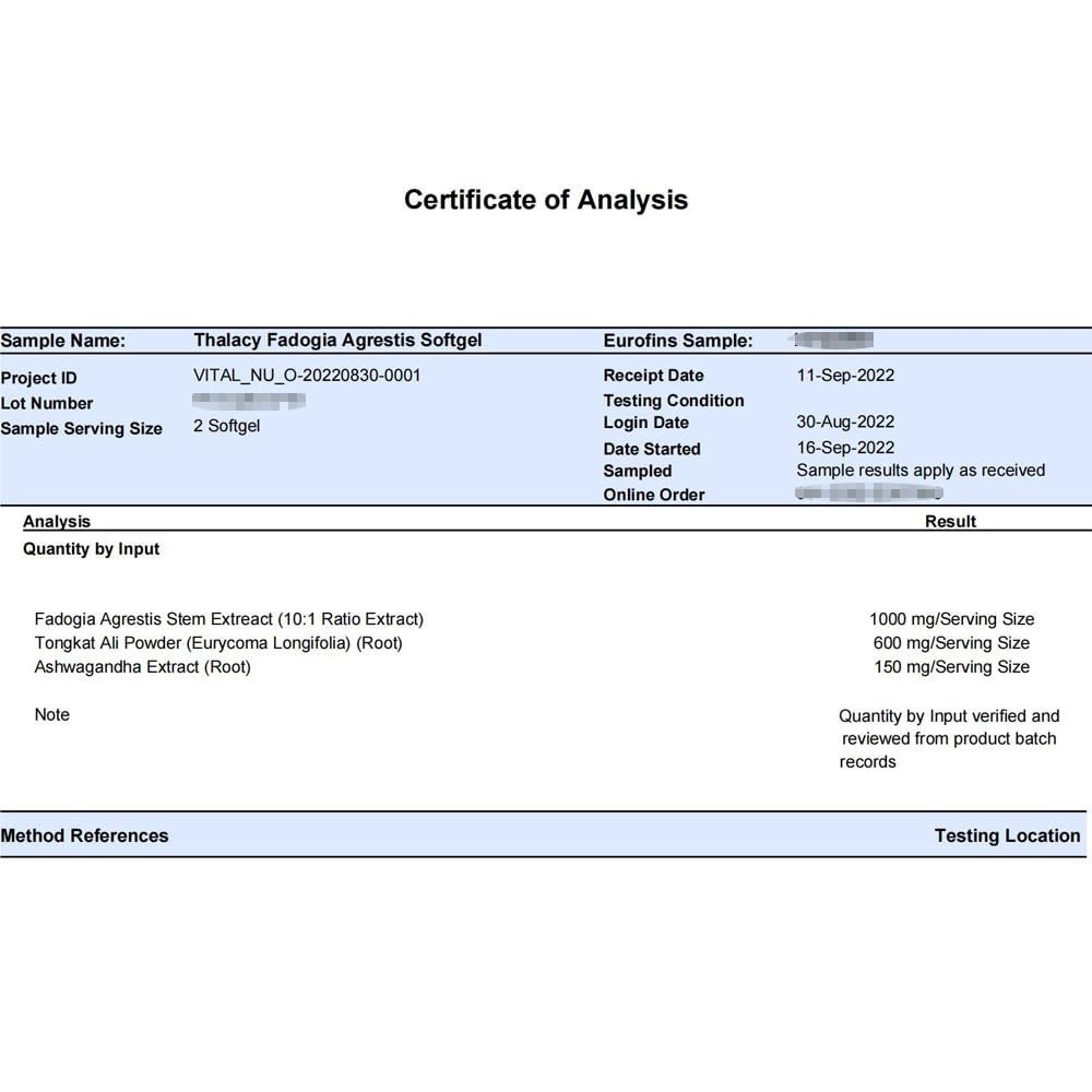 Thalacy Ashwagandha triple-effect blend label for balanced energy