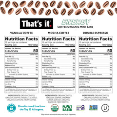 That's it Organic Energy Coffee Mini Bar packaging back shows allergen and nutrition details.