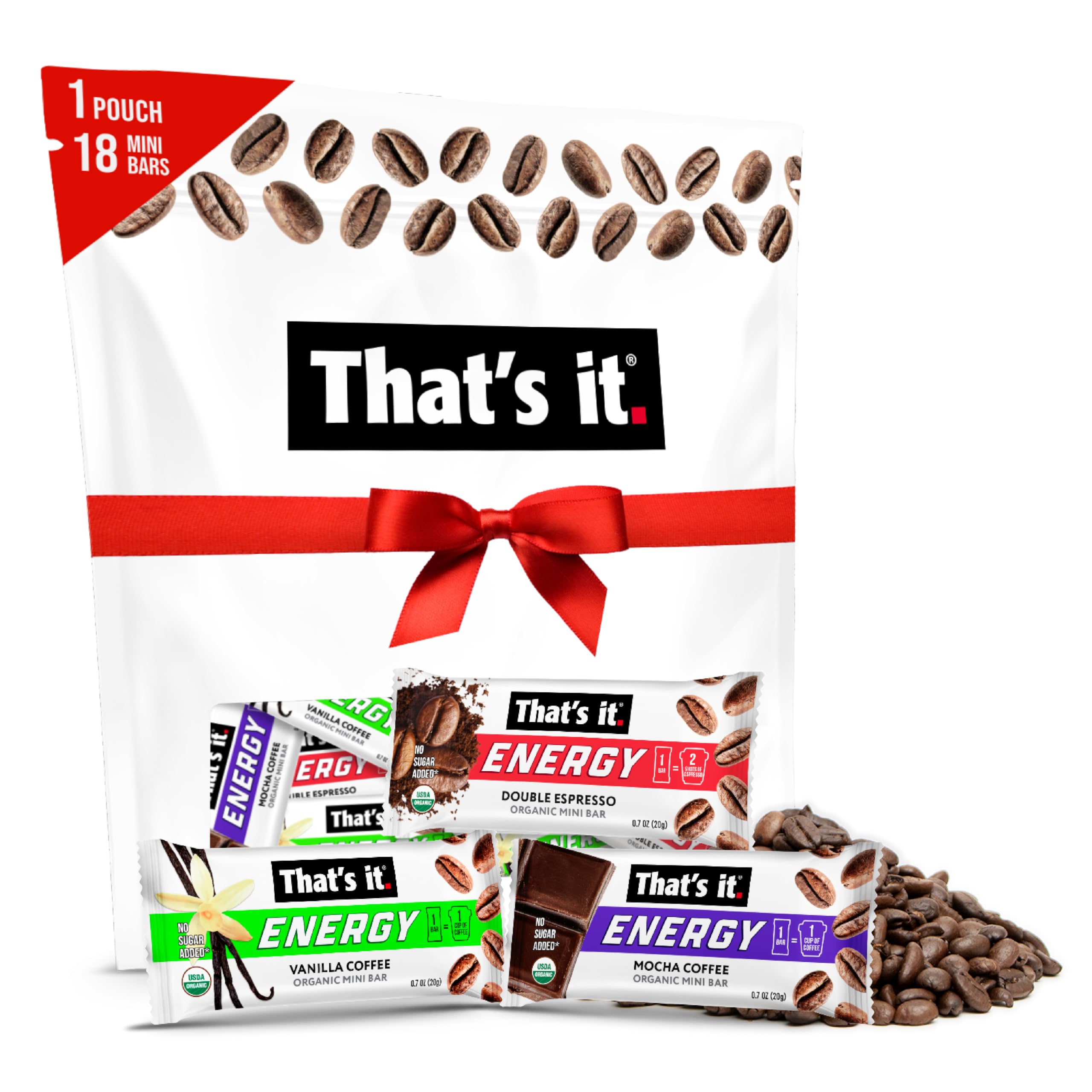 That's it Organic Energy Coffee Mini Bar packaging front highlights grab-and-go convenience.