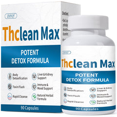 Bottle of ThcleanMax detox capsules with label visible