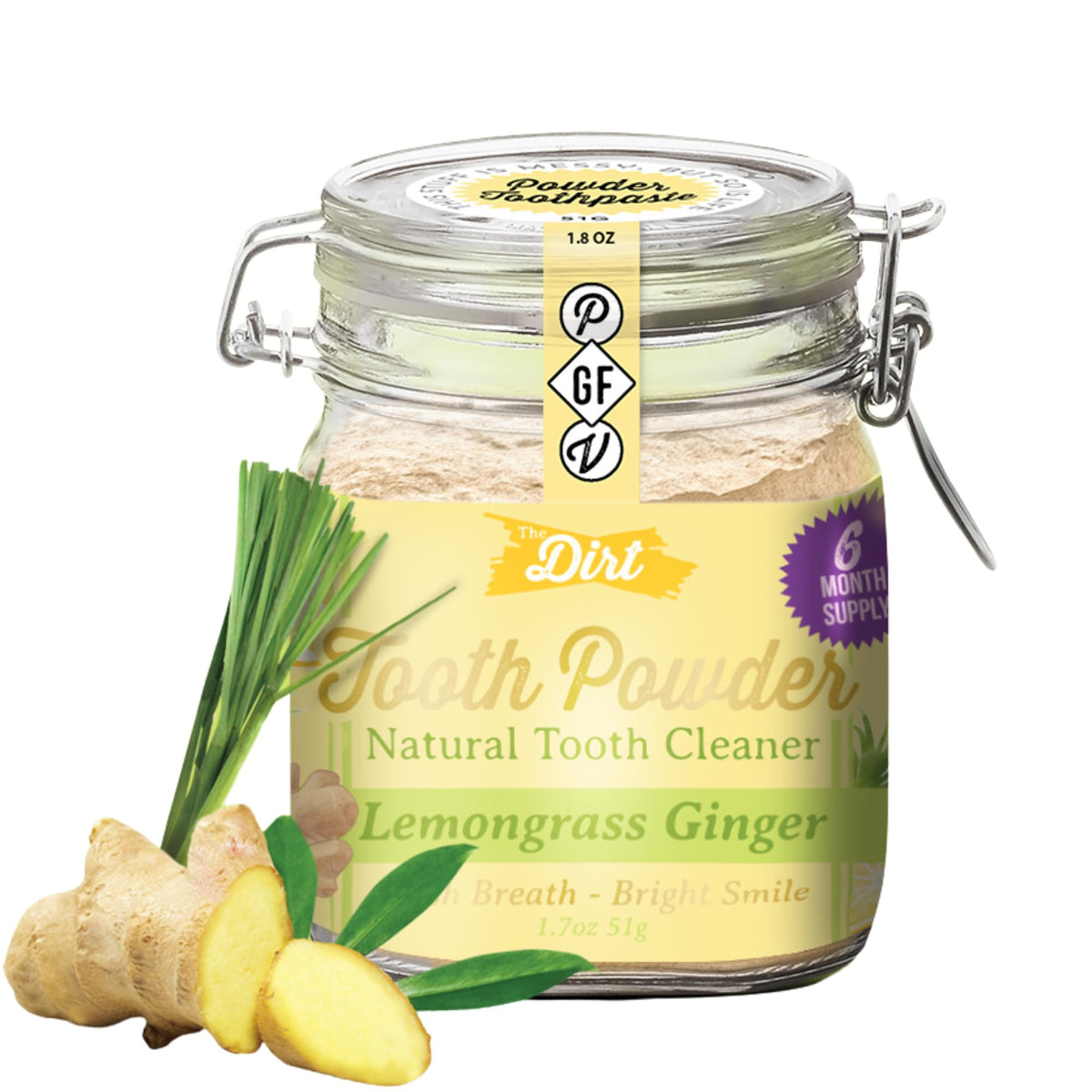 The Dirt Lemongrass Ginger tooth powder jar 51g