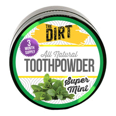 The Dirt Super Mint tooth powder jar front label