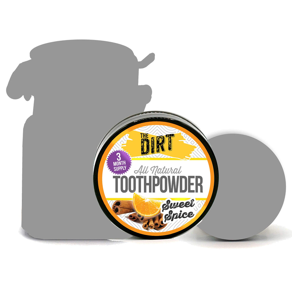Sweet Spice flavor packaging of The Dirt Tooth Powder