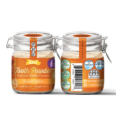 Open jar of The Dirt tooth powder showing powder inside