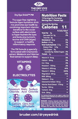 The Dry Eye Drink stick packet dissolves in water for sugar-free hydration.