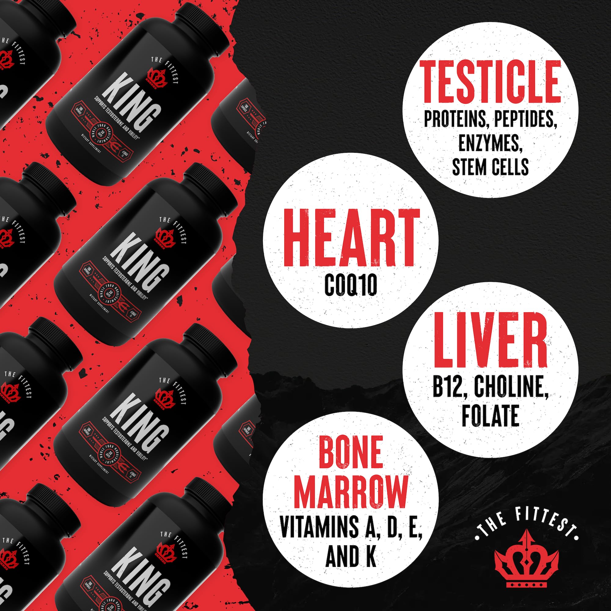 The Fittest Ever The Fittest King capsules closeup showcases organ-based vitality.