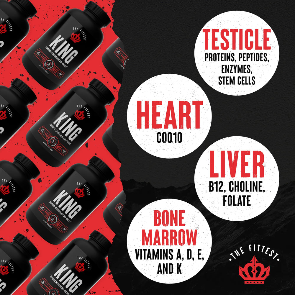 The Fittest Ever The Fittest King capsules closeup showcases organ-based vitality.