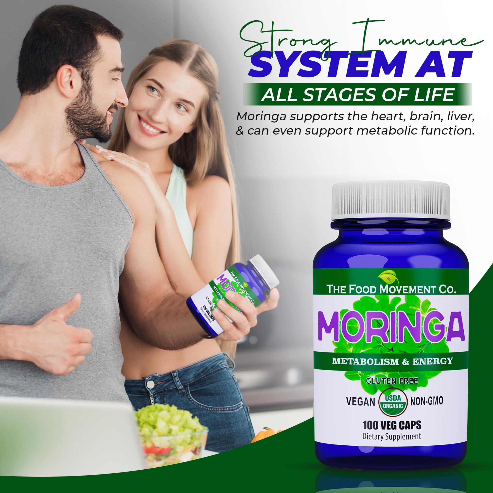 Back label of The Food Movement CO. Moringa bottle