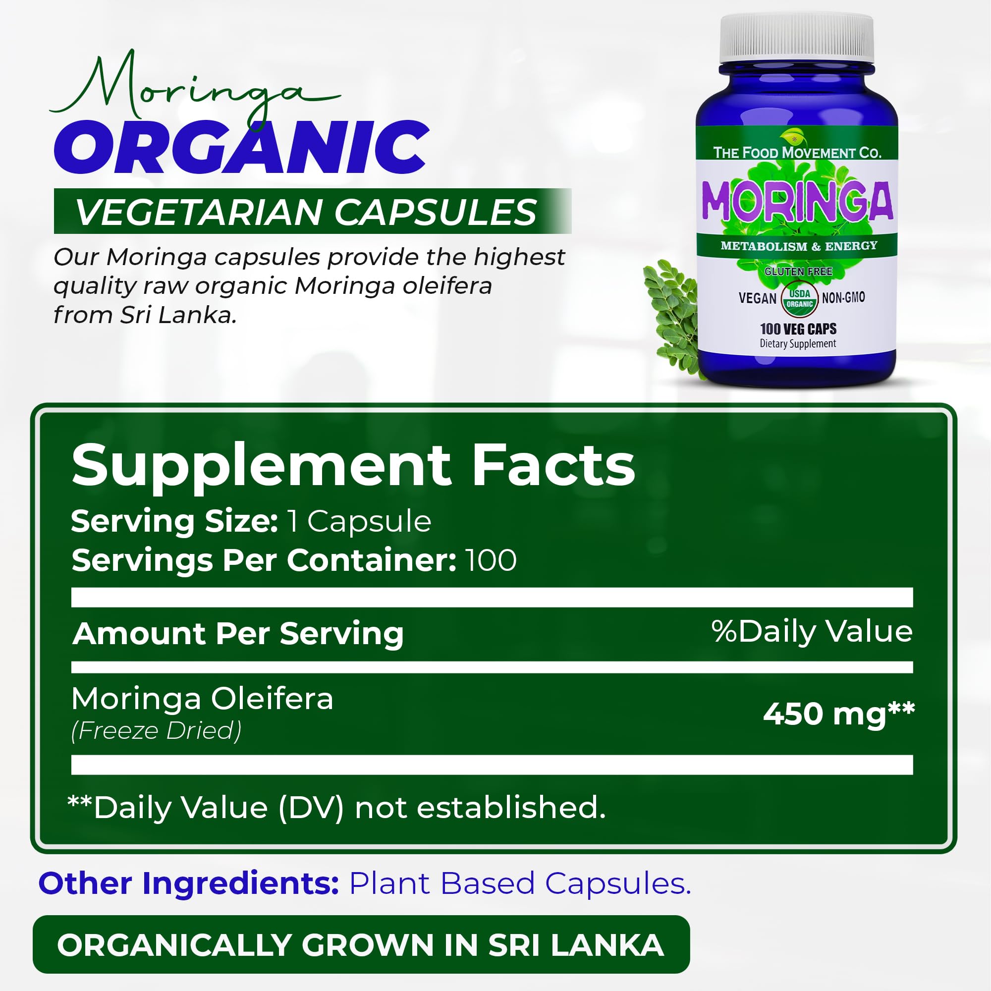 Moringa powder capsules from The Food Movement CO.