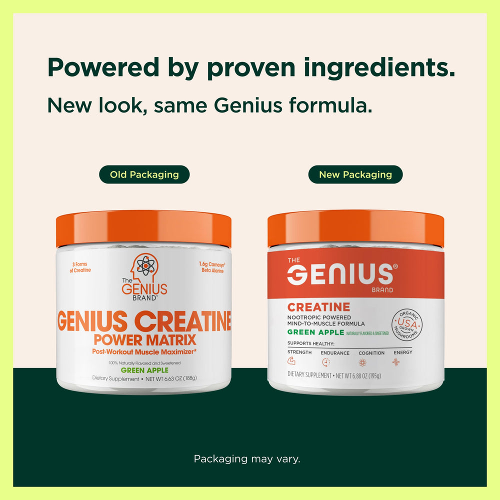 The Genius Brand etiqueta con lista de ingredientes y beneficios claros