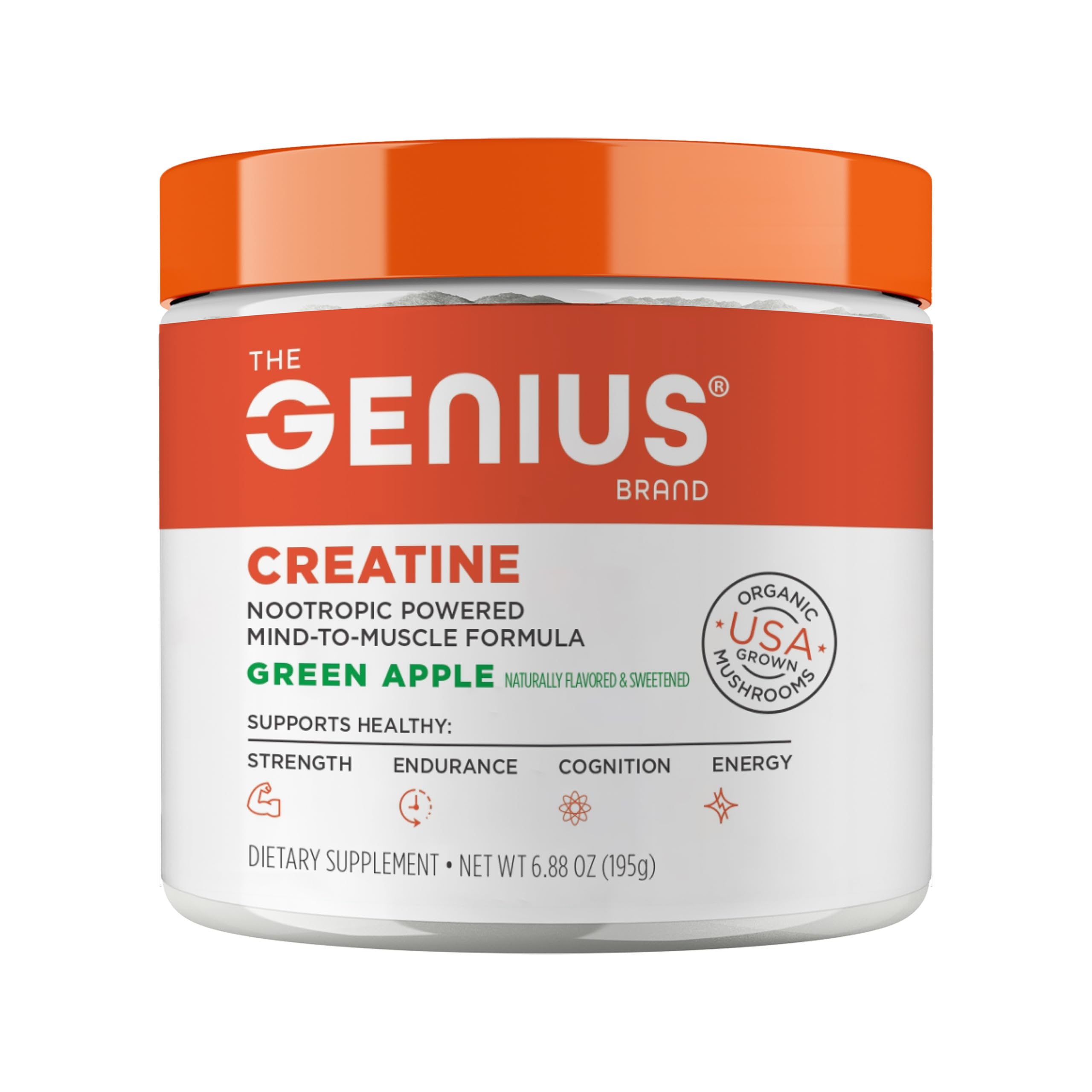 The Genius Brand envase frontal mostrando sabor y porciones