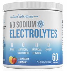 The Good Intentions Club low sodium electrolytes bottle promotes balanced hydration on the go.