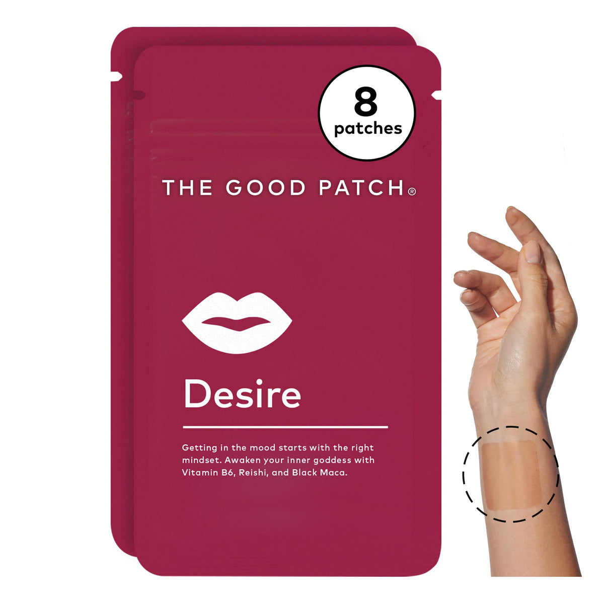 The Good Patch Desire packaging with eight patches