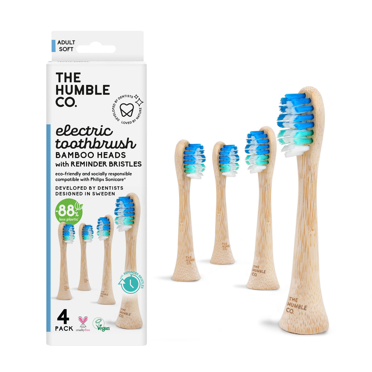Bamboo replacement head set for Philips Sonicare, 4-pack