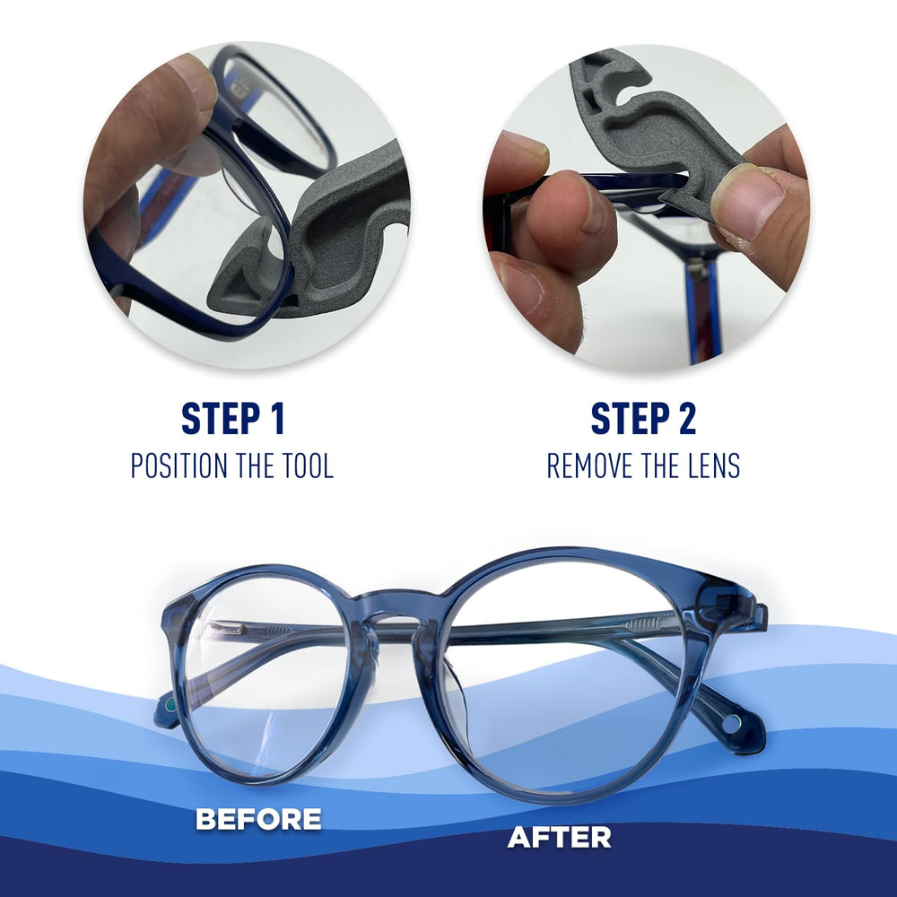 The Lens Shark in use during eyeglass repair