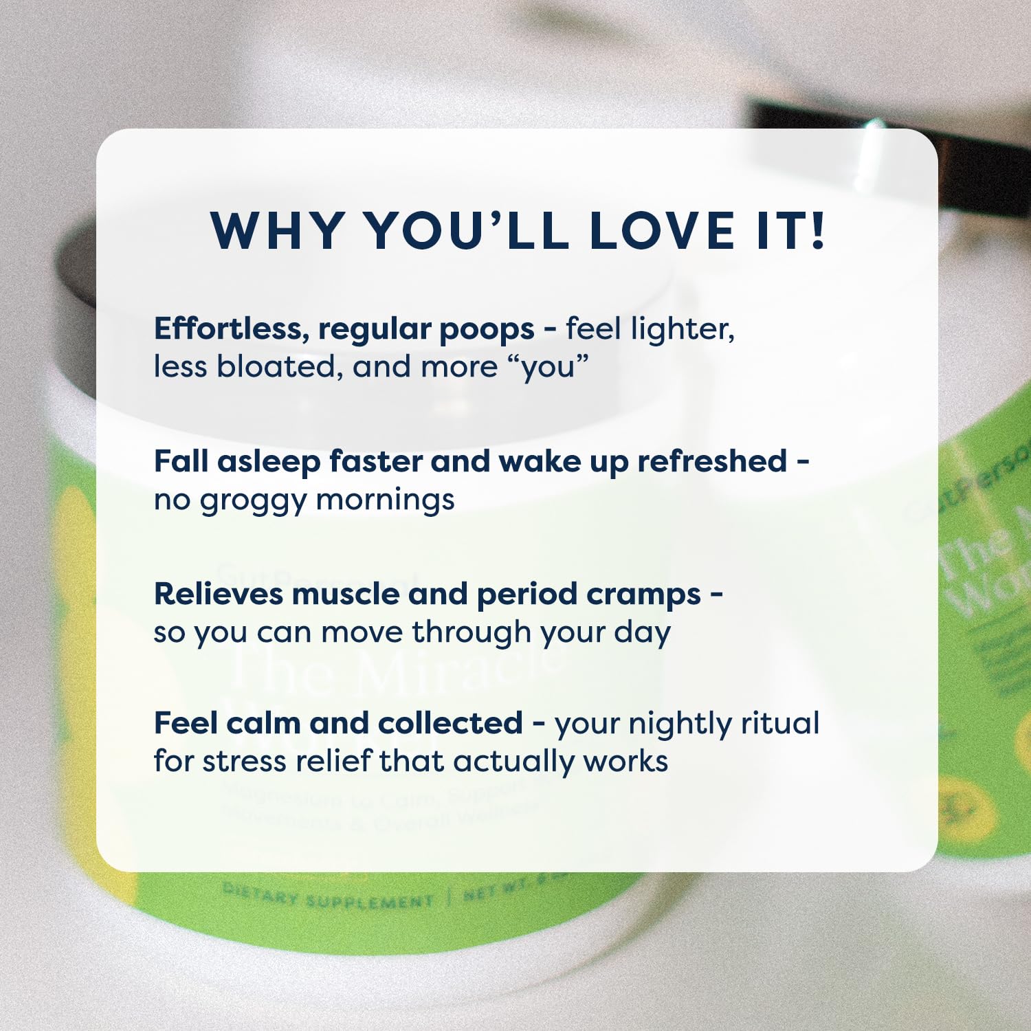 Serving scoop of Miracle Worker Magnesium Powder with glass of water