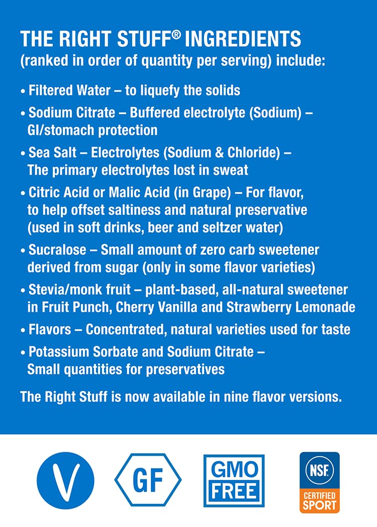 The Right Stuff electrolyte label closeup confirms NSF Certified For Sport.