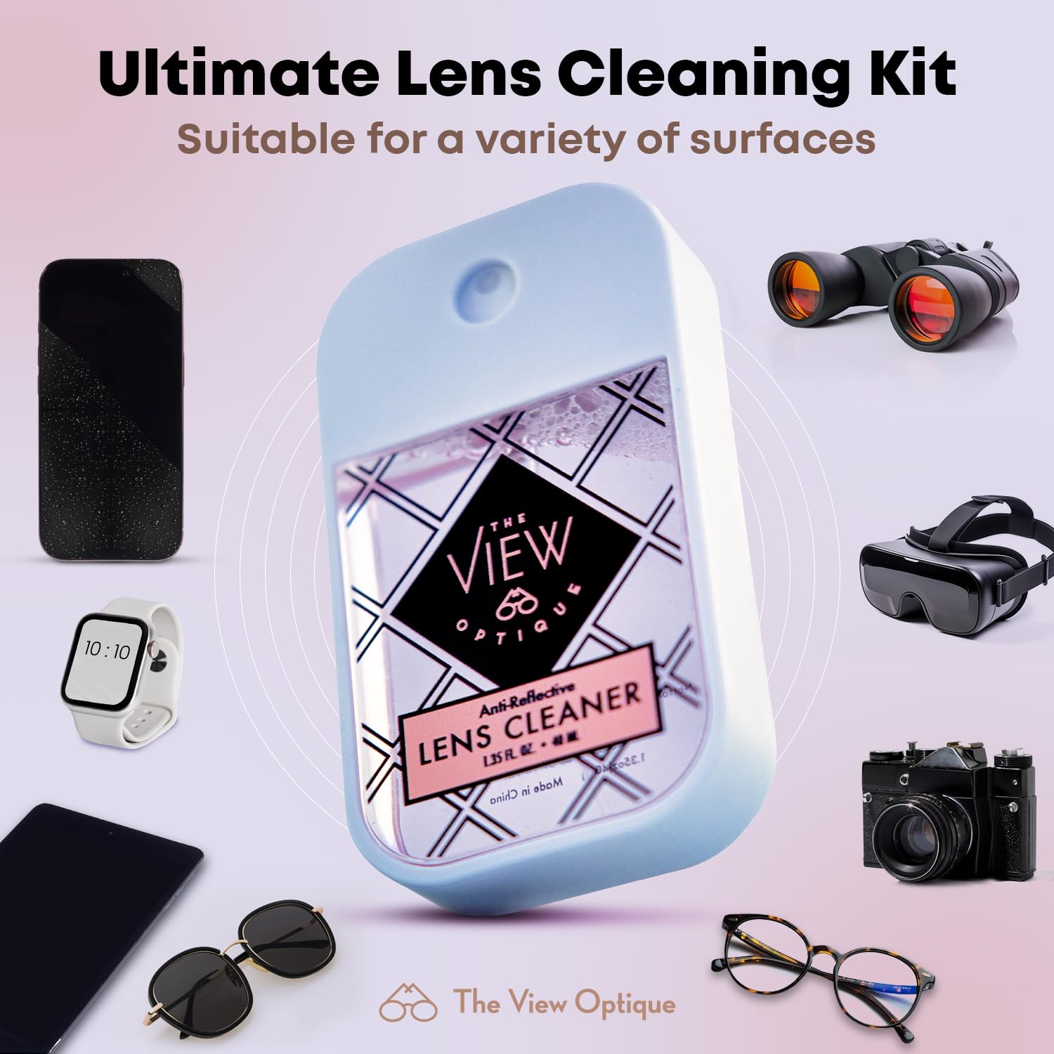 Compact travel-friendly eyeglasses cleaner spray