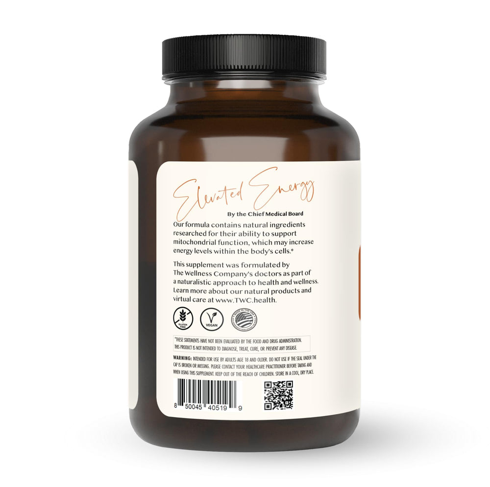 The Wellness Company Elevated Energy capsules close-up vegan non-GMO formula