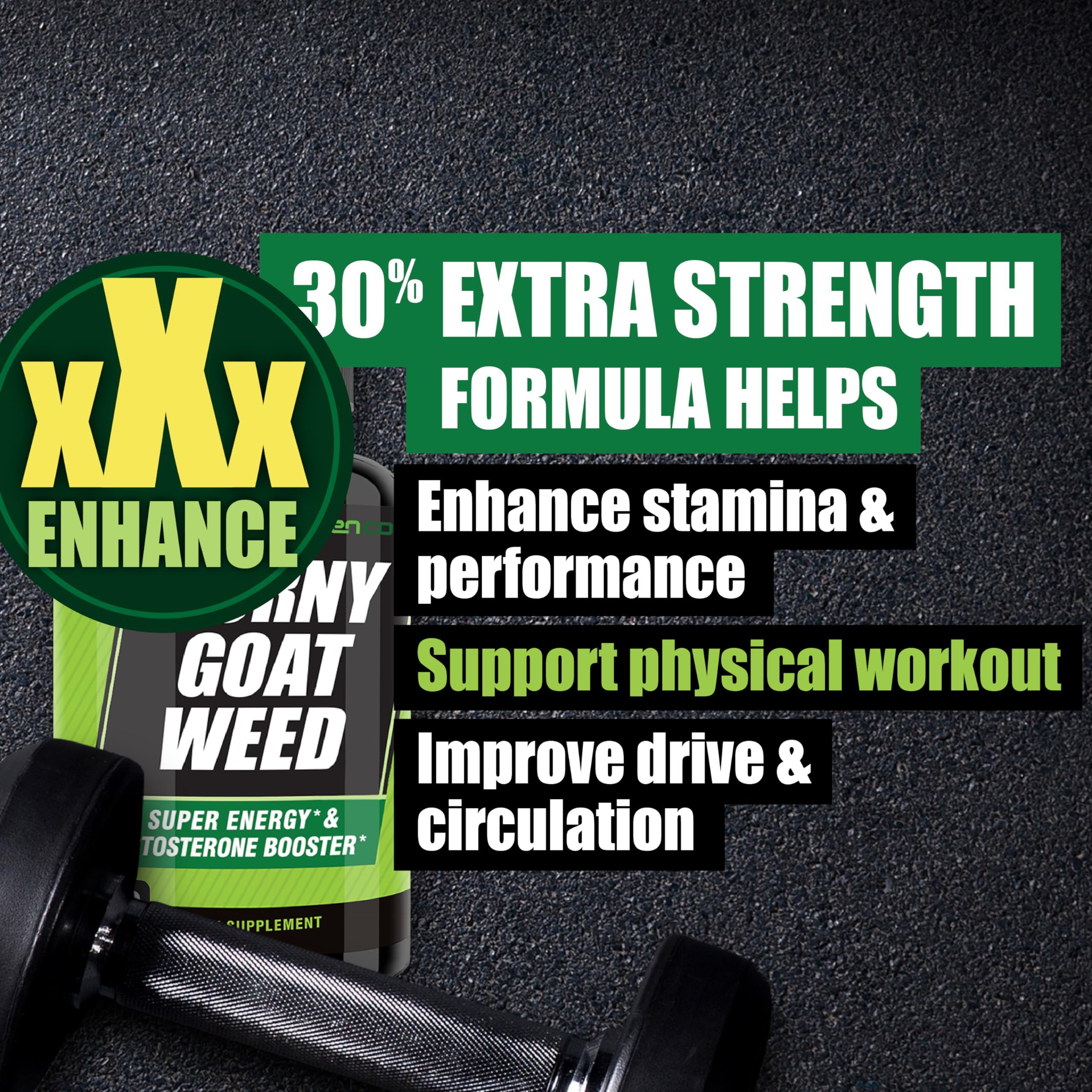 Back label of THELABSMENCO Horny Goat Weed for Men bottle