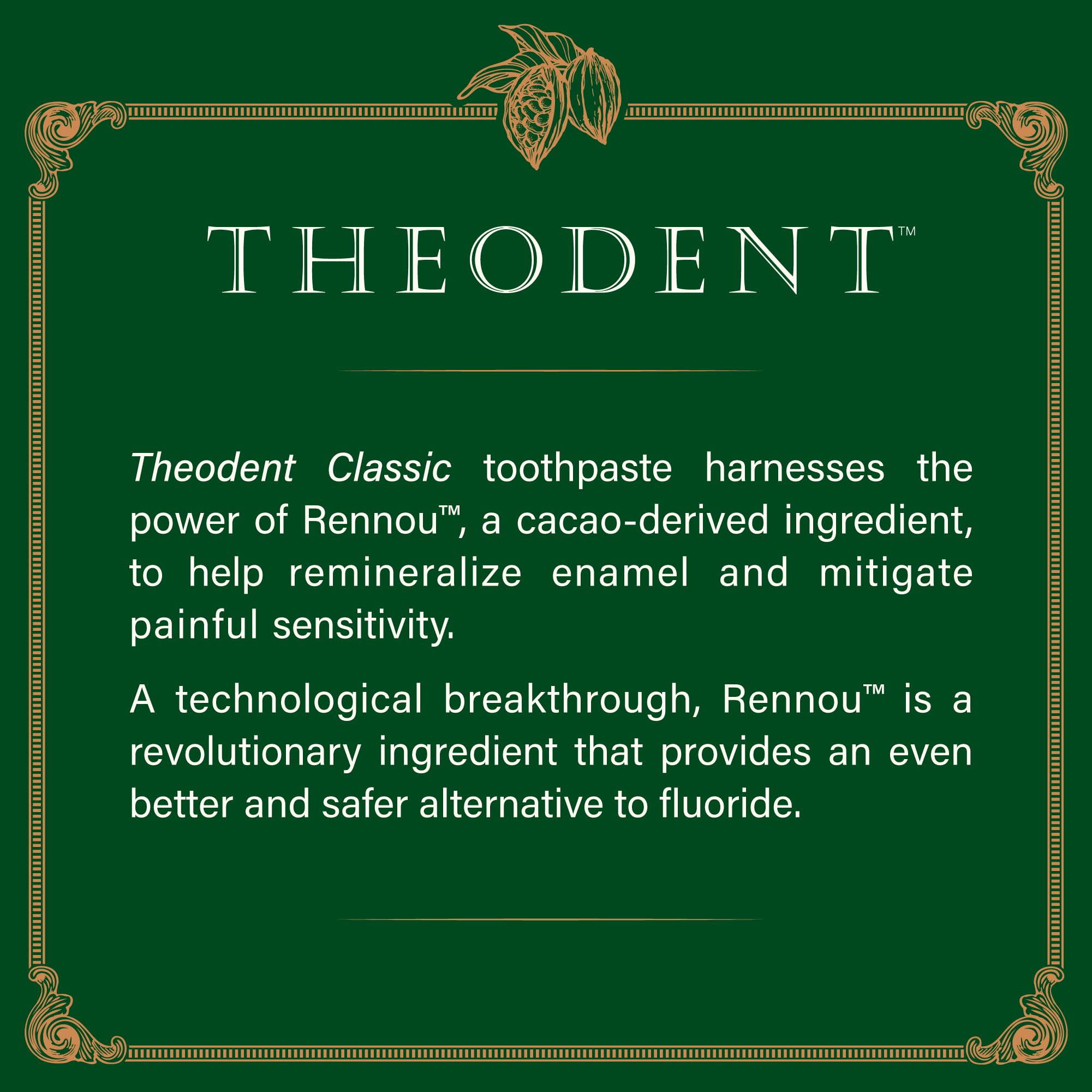 Rennou technology graphic illustrating cacao-derived enamel care