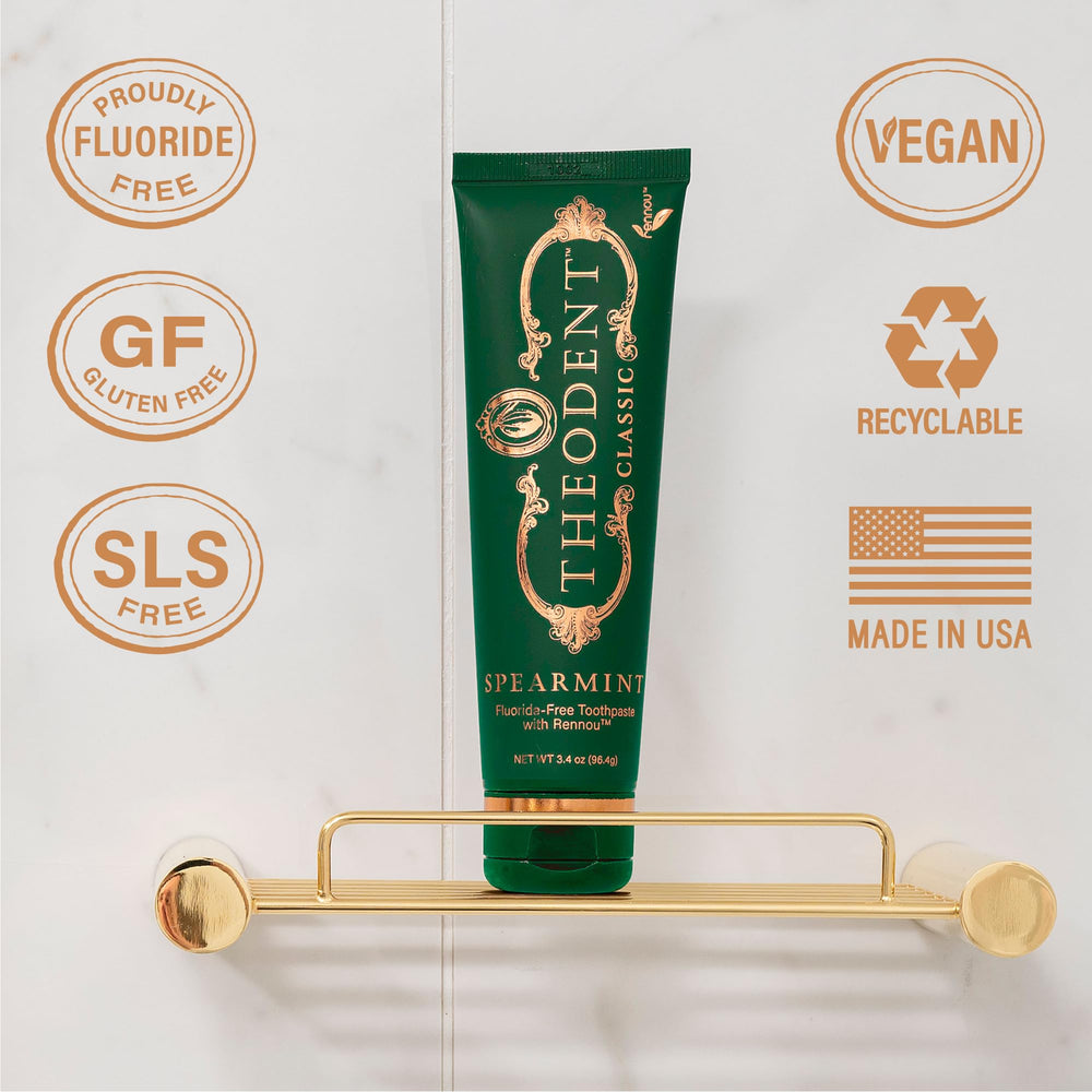 Toothpaste swatch on toothbrush with spearmint aroma