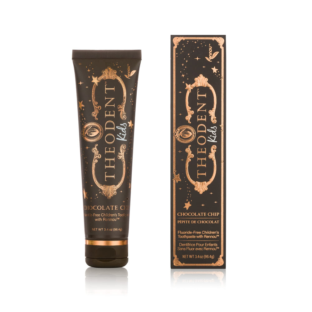 Theodent Kids fluoride-free toothpaste tube with chocolate chip flavor