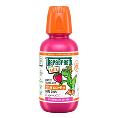 Label art for Strawberry Splash TheraBreath Kids Mouthwash with Fluoride