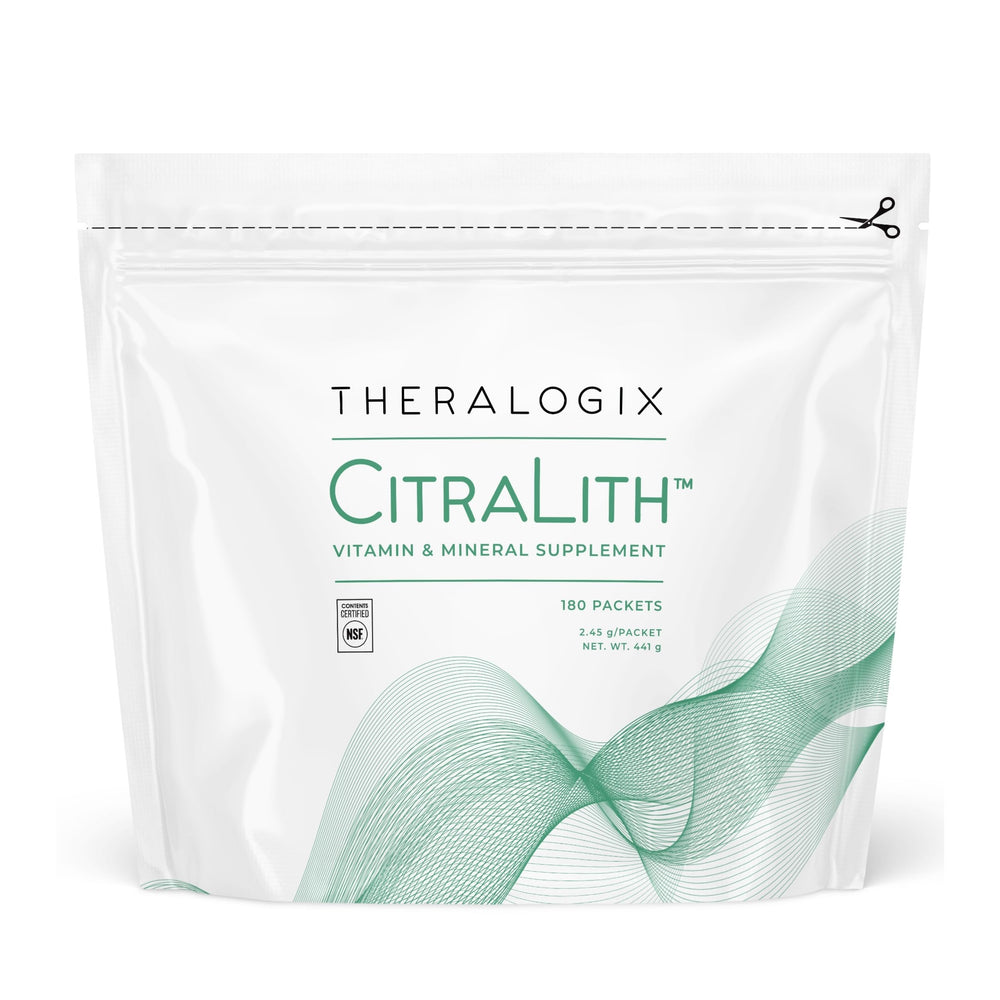 Theralogix CitraLith bottle and 180-packet supply for kidney health
