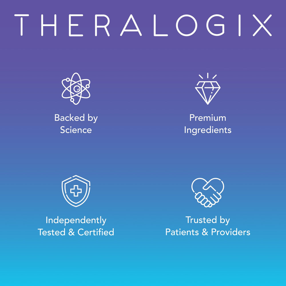 Theralogix Ovasitol Plus vegetarian and gluten free icons highlighting dietary suitability