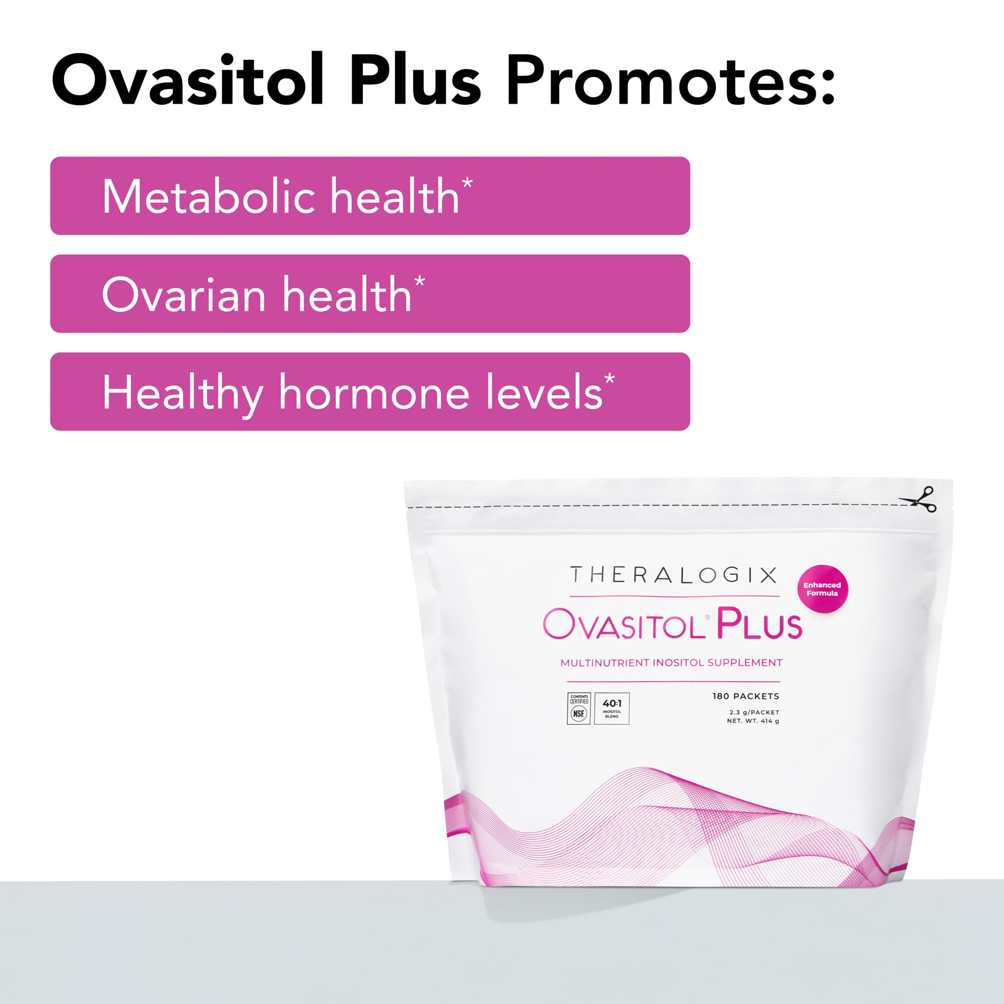 Theralogix Ovasitol Plus canister on kitchen counter with smoothie suggesting everyday use benefit lifestyle