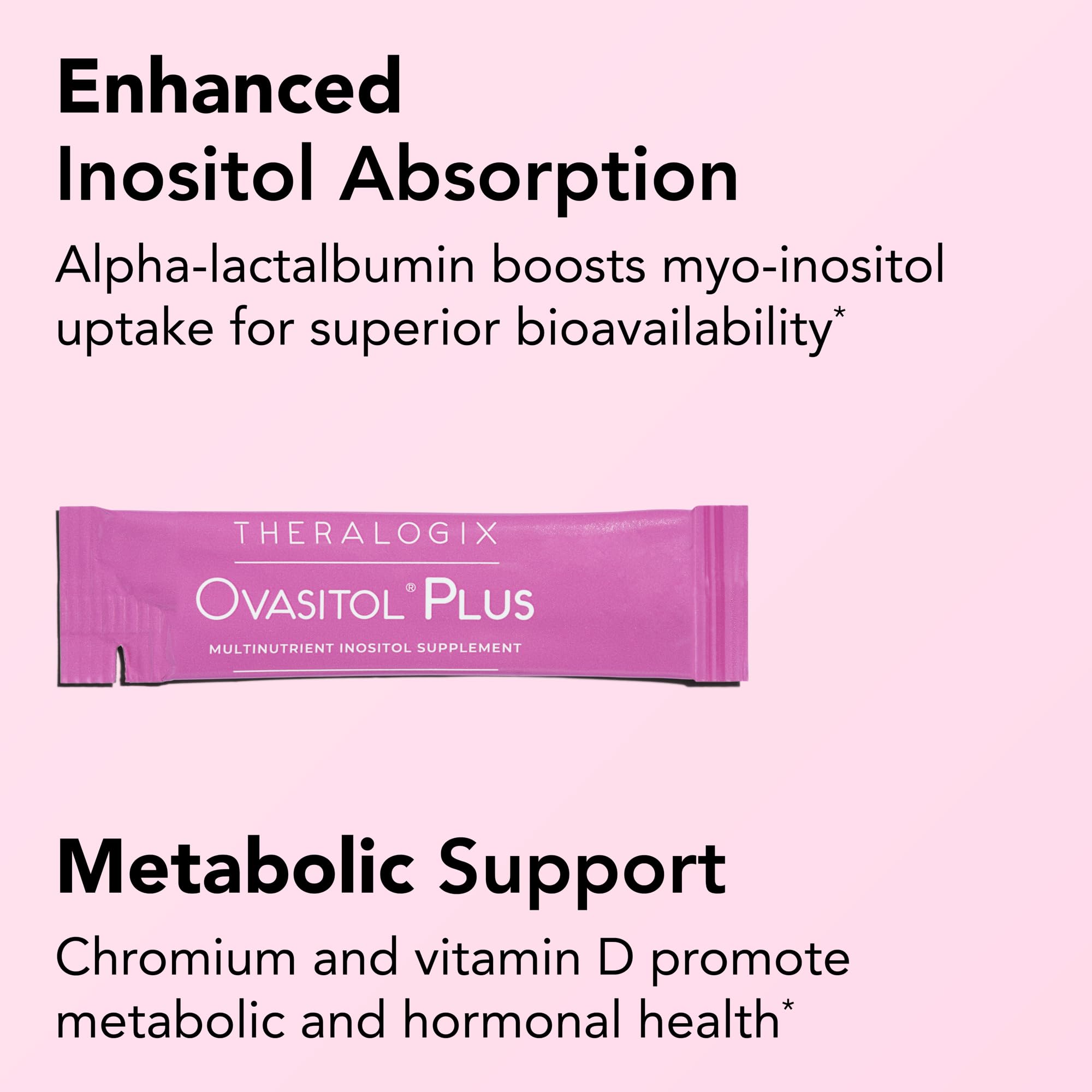 Theralogix Ovasitol Plus scoop closeup over powder showing precise dosing benefit accuracy
