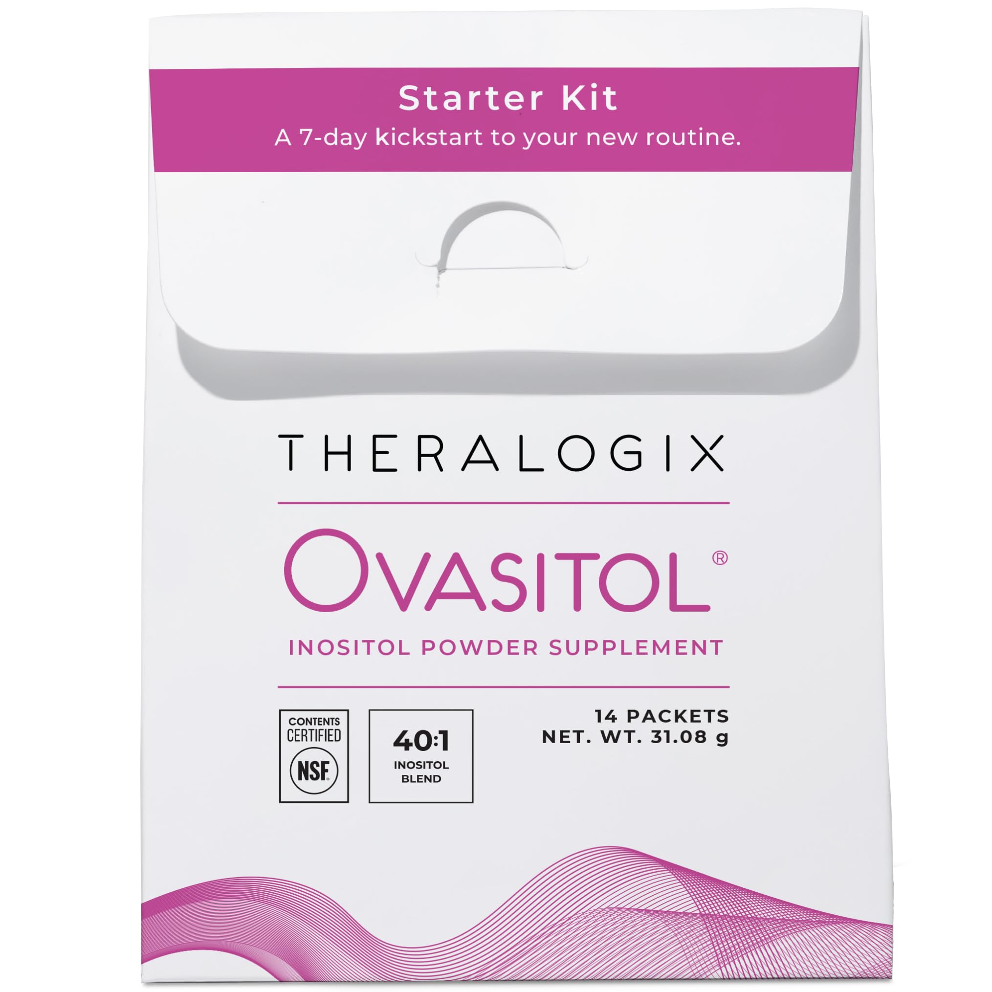 Theralogix Ovasitol front packaging showing starter kit and benefits