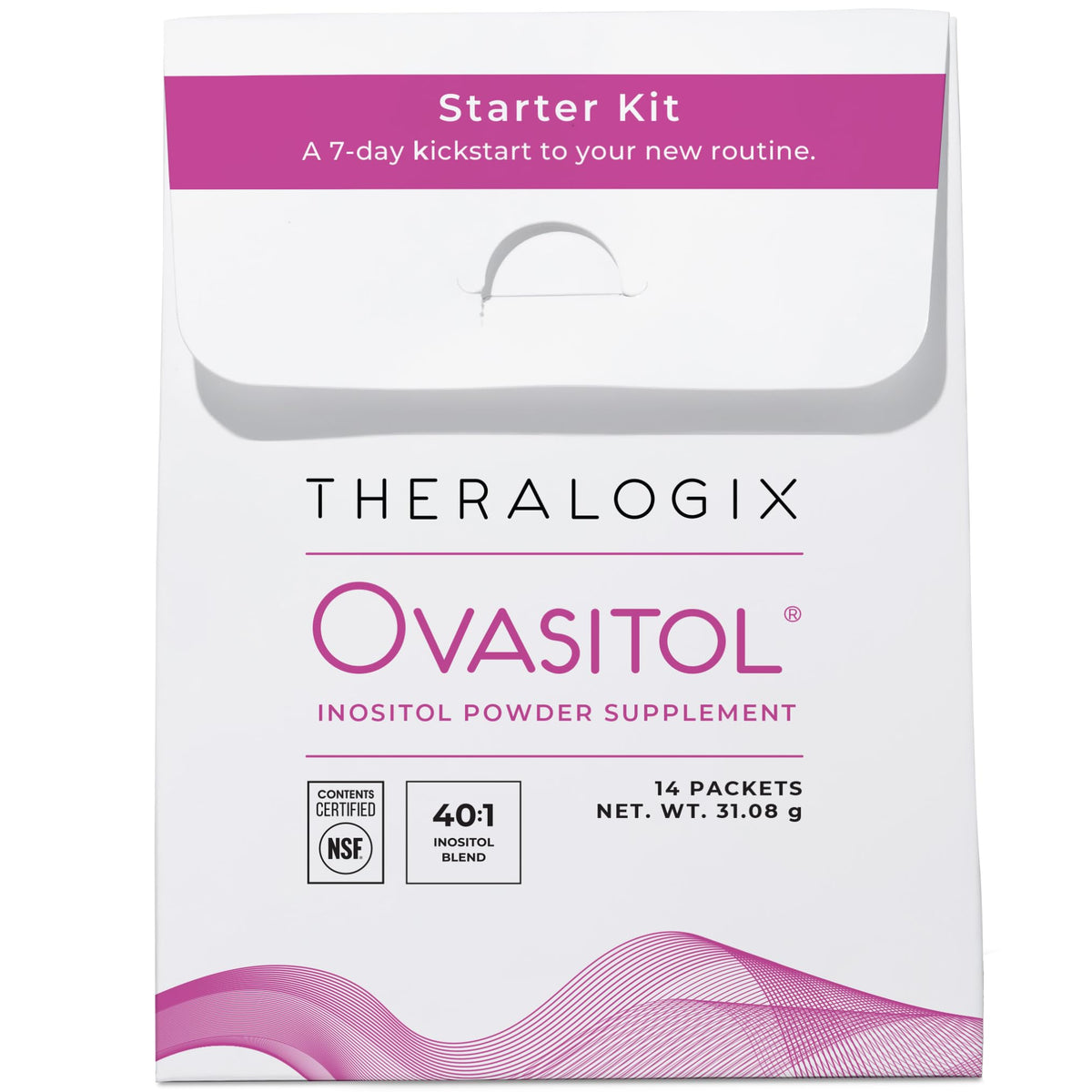 Theralogix Ovasitol front packaging showing starter kit and benefits