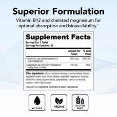 Methylated vitamin B12 and chelated magnesium capsules