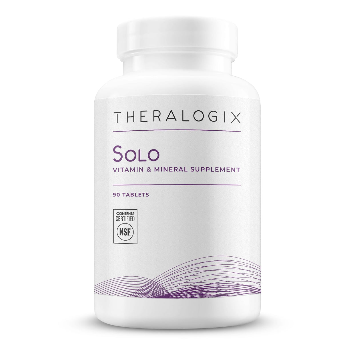 Theralogix Solo Iron-Free Multivitamin bottle front view with 90 tablets