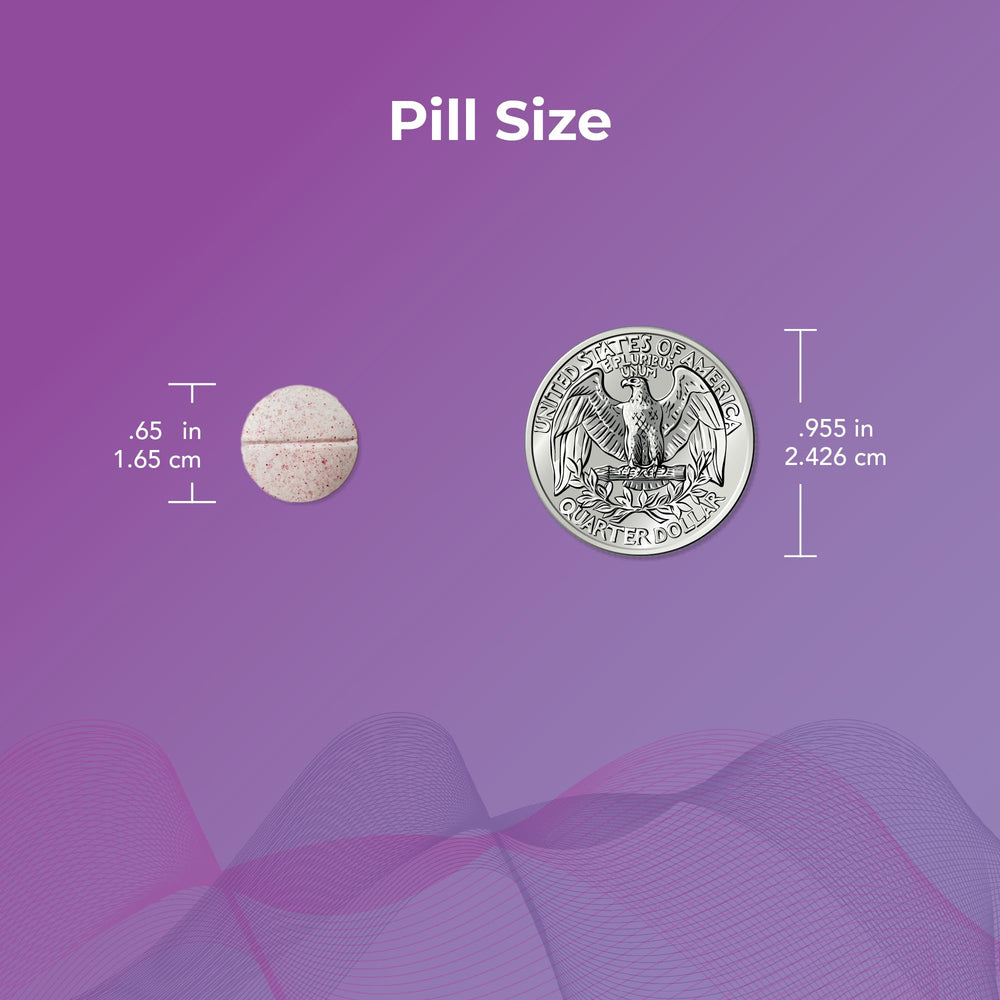 Close-up of berry-flavored Theratonin chewable tablet